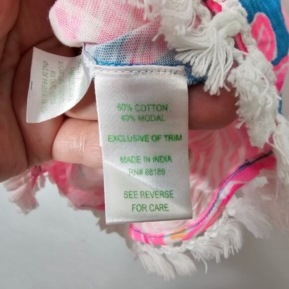 Lilly Pulitzer Neon Pink Coral Floral Print Fringe Hem Mini T-Shirt Dress Small - Picture 4 of 6